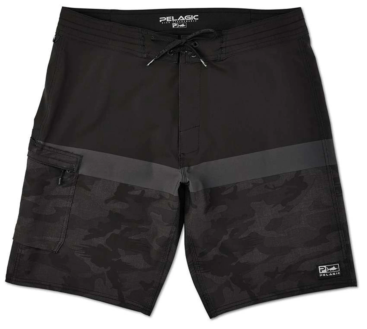 Pelagic Blue Water Fish Camo Stacked Fishing Shorts - Black